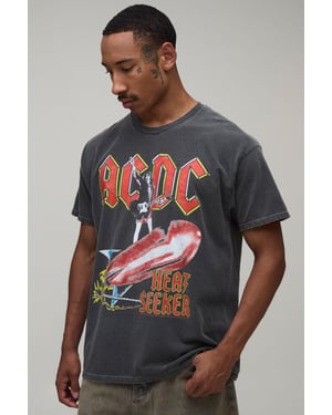 Oversized Washed ACDC License Print T-Shirt