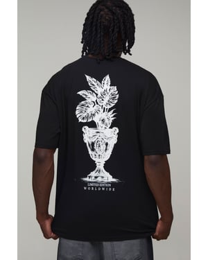 Tall Black Oversized Palm Spine Print T-Shirt