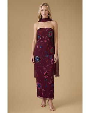 Floral Embellished Mesh Midaxi Dress