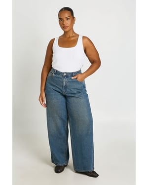 Plus Mid Waist Loose Wide Leg Jean