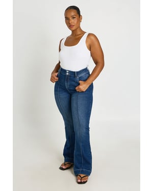 Plus Mid Waist Seam Detail Flare Jean
