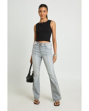 Mid Waist Seam Detail Flare Jean