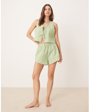 Luna gingham vest and short pyjama set in green check