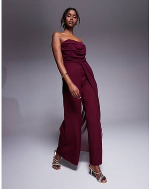 ASOS DESIGN bandeau chiffon bodice tailored trouser jumpsuit in burgundy