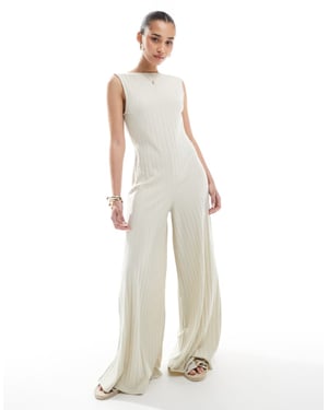 ASOS DESIGN ärmlös jumpsuit i bred ribbad struktur i stenfärg
