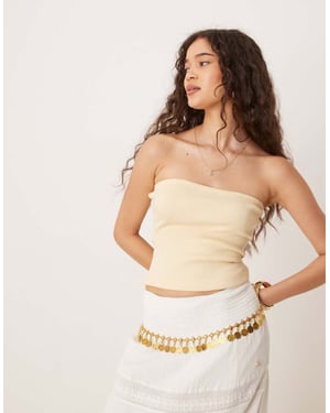 Pimkie ribbed knit bandeau top in butter yellow