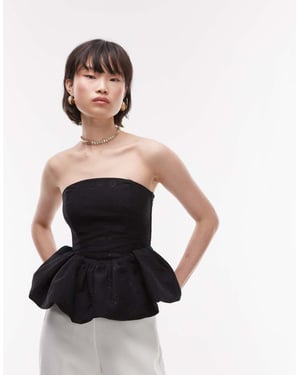 & Other Stories metallisk blommig brokad bandeau-topp med puffkant i svart