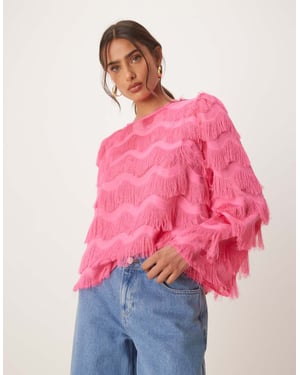 YAS texturerad blus med utsvängda ärmar i rosa