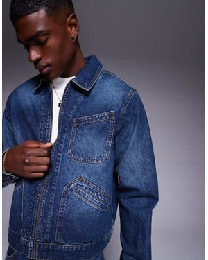 ASOS DESIGN co-ord boxy harrington denim jacket in mid wash blue