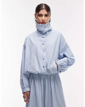 ASOS DESIGN collared button up shirt jacket in blue stripe