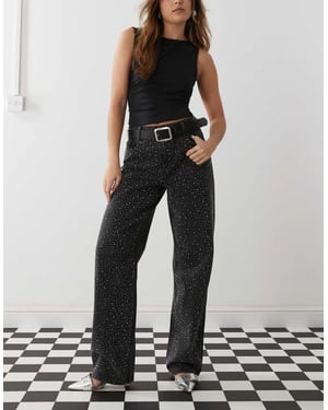 Noisy May Jannel rhinestone högmidjade lösa jeans i svart