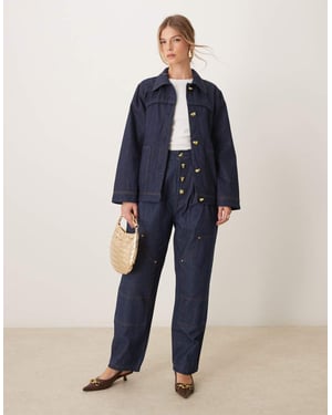 Ghospell high waisted denim jeans co-ord in indigo blue