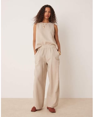 Vila krinklad vida byxa set i beige