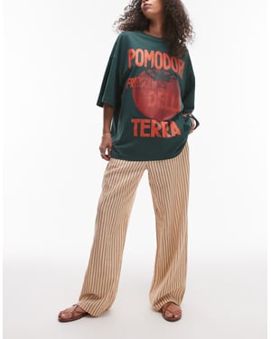 Topshop linne rakt benbyxa i neutral rand