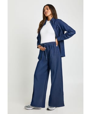 Maternity Chambray Drawstring Wide Leg Trouser