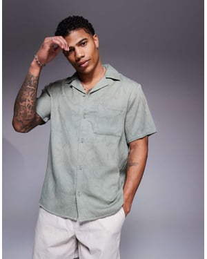 South Beach textured short sleeve beach shirt in green