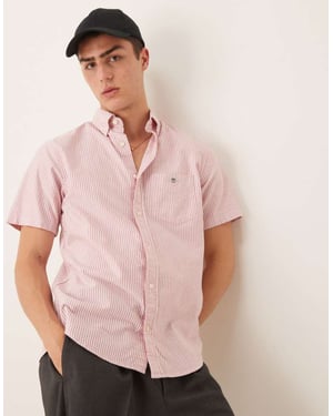 GANT sköldlogotyp kortärmad randig oxfordskjorta i rosa