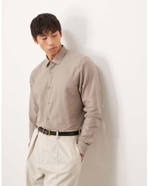 ASOS DESIGN formell linneblandning regular skjorta i brunt