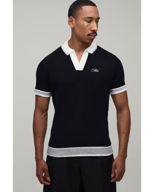 MAN Boxy Cable Embroidered Knitted Polo