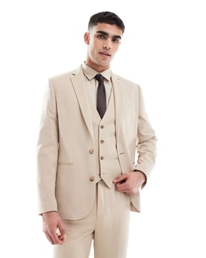 ASOS DESIGN slim suit jacket in textured stone fabric