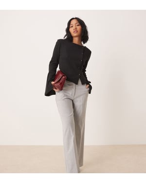 ASOS DESIGN Petite skräddarsydda slim raka byxor i ljusgrått