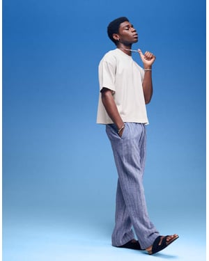 Abercrombie & Fitch lightweight pull on trouser in blue stripe