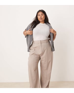 ASOS DESIGN Curve skräddarsydda byxor med detaljerad flik i stenfärg