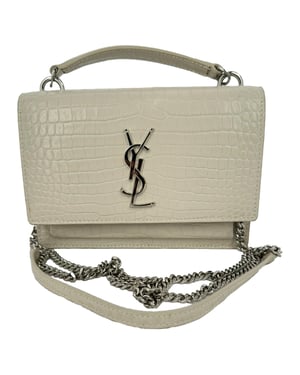 Saint Laurent Crocodile Embossed Sunset Wallet on Chain in Cream Leather