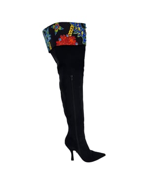 Versace Over The Knee Boots w/ Crystals in Black Cotton