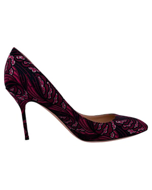 Sergio Rossi Floral Print Pointed-Toe Pumps in Black Canvas