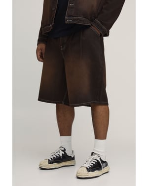 Plus Tinted Washed Pleat Front Parachute Longline Denim Jorts