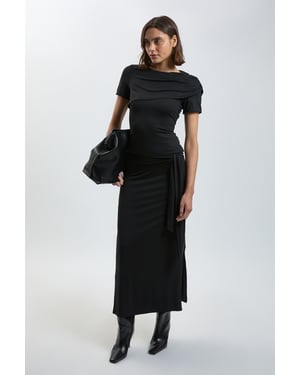 Viscose Jersey Tie Waist Midi Skirt