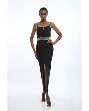 Bandage Figure Form Knit Embellished Maxi Dress