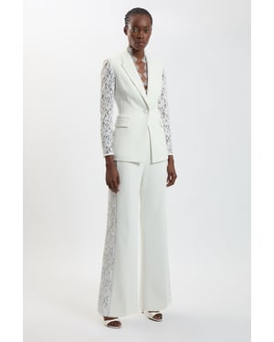Compact Stretch Lace Mix Tailored Wide Leg Trouser