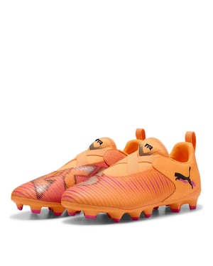 Boys Puma 8 Match Laceless Firm Ground Football Boots in Orange/Black