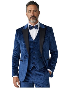 Heren blauw 3-stuks fluwelen trouw Tuxedo formeel pak - AK2
