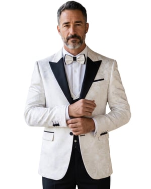 Heren Witte 4-delige Paisley Tailored Fit trouwpak - AK2