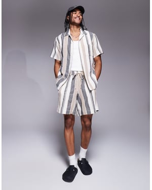South Beach textured short sleeve beach shirt in multi stripe