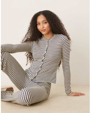 ASOS DESIGN stickad cardigan i blå och gul rand
