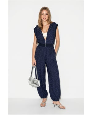 Patterned Hooded Vest And Wide-Leg Trousers Set