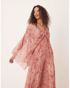 ASOS DESIGN veckad chiffong maxiklänning med snurrfront i blommönster