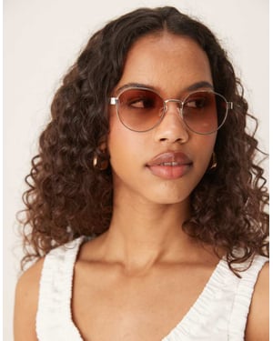 ASOS DESIGN metallrunda solglasögon med ombre-bruna linser