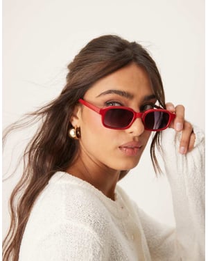 ASOS DESIGN smala fyrkantiga solglasögon i rött