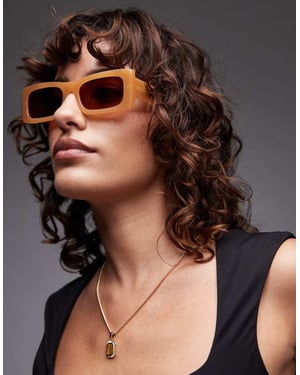 Topshop Premium Zanzibar rektangulära acetatsolglasögon i karamell