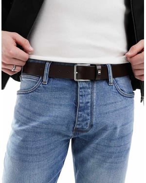 BOSS Ther logobuckle läderbälte i mörkbrunt