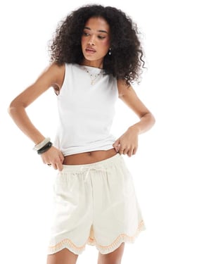 Native Youth beach embroidered scallop edge shorts in white
