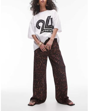 Topshop leopard printed satin straight leg tie waist trouser in dark leopard