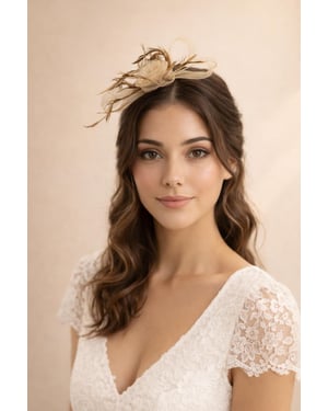Crystal Feather Blossom Fascinator & Brooch in Gold