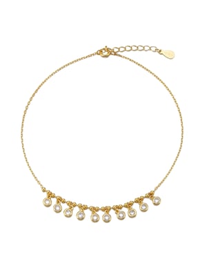 CZ gem charm adjustable anklet Gold Plate