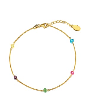 Gold Plated Sterling Silver Multi Bead Curb Chain Anklet